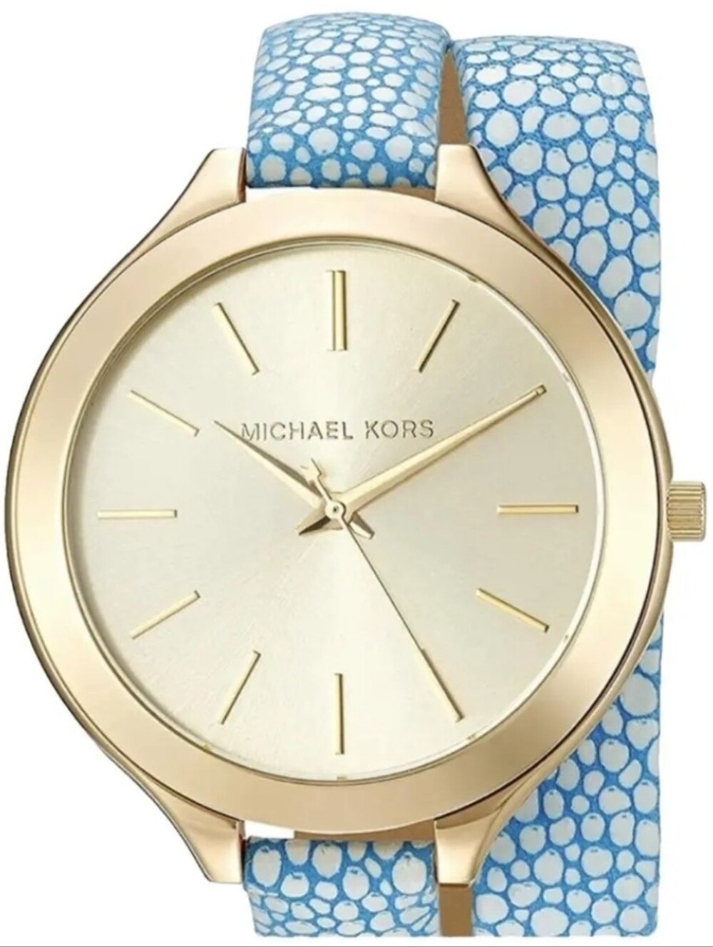 Michael Kors MK2342 Gold Tone Wrap Watch Blue Leather Strap w/ Box - Picture 1 of 9